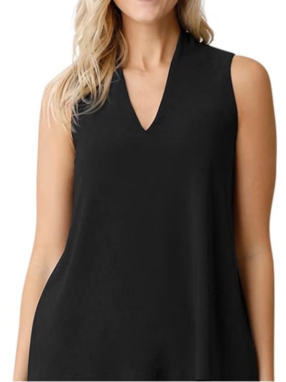 Sympli V Neck Sleeveless Tunic Top Womens Size 8 Black Minimalist Office